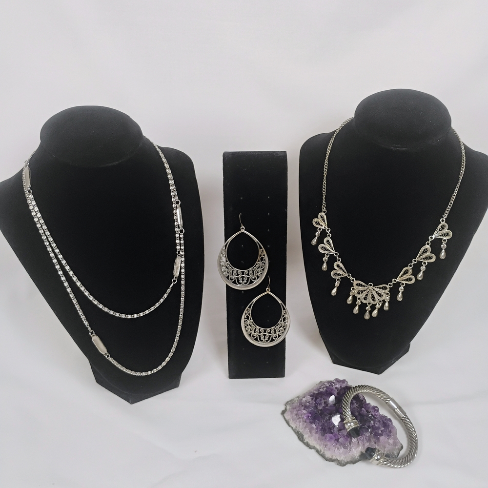 Silver Necklace with Intricate Design